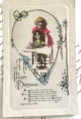 Antique Postcard, Real Photo, Girl with Large Doll, Birthday, Wildt & Kray - Image 1 of 4