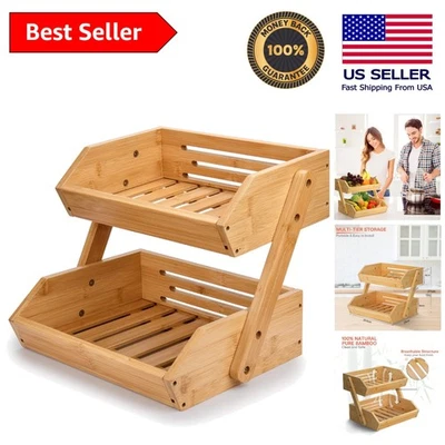 Frutero de bambú de 2 niveles - Solución de almacenamiento de cocina que ahorra espacio Foto 1 de 4