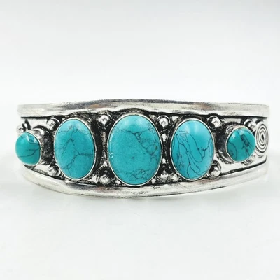 925 Sterling Silver Oval Turquoise Gemstone Handmade Jewelry Cuff Bracelet - Image 1 of 4