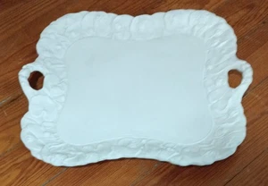 Beautiful Vintage Bisque Two Handles Floral Serving Platter - Picture 1 of 5