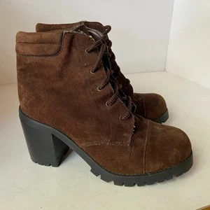 Colin Stuart Leather Booties Suede Platform Chunky Punk Women's 6 1/2M Combat - Picture 1 of 10
