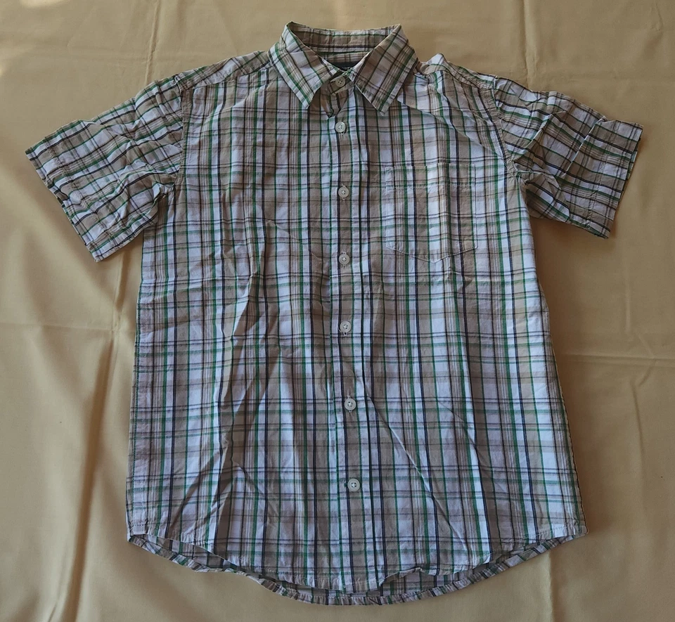 Camisa Cherokee Blanca Beige A Cuadros Cuello Abotonado Manga Corta Talla M Foto 1 de 3