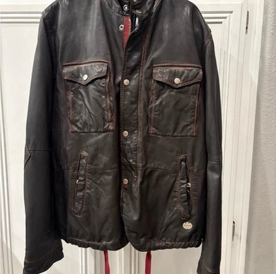 $800 DIESEL Hombres Diseñador Chaqueta de Cuero Marrón Oscuro 100% Piel de Oveja, Talla XL Foto 1 de 4