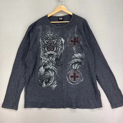 Camisa Térmica Vintage Y2K MMA Elite Para Hombre XXL Manga Larga Roja Gris Cruz Foto 1 de 4