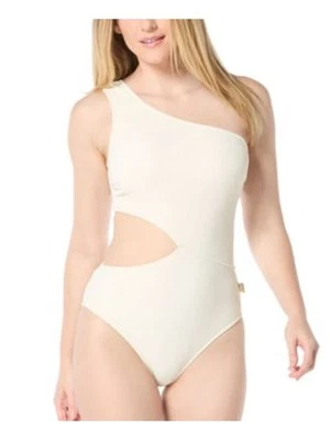 Michael Kors Women's Ribbed One Shoulder Side Cutout 1 PC Swimsuit Size 10 Cream - Image 1 of 4