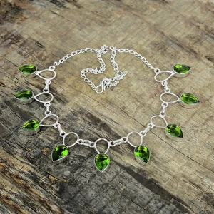 Unique Green Peridot Gemstone Handmade 925 Sterling Silver Jewelry Necklace Gift - Picture 1 of 5