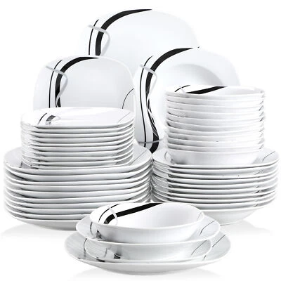 Dinner Set 24/48-Piece Dinnerware Set Porcelain White Tableware Bowl & Plate Set - Image 1 of 4