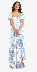Dessy After Six 1567 Gown 8 Cottage Rose Blue Chiffon Floral Bridesmaid $215 - Picture 1 of 13