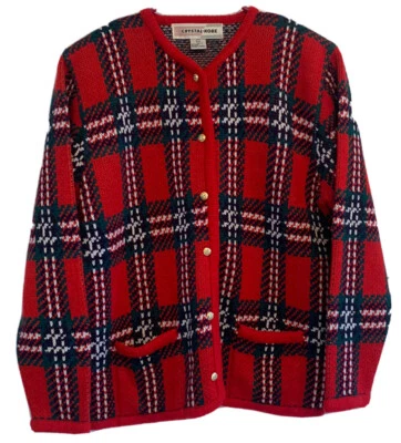 Cárdigan Suéter De Colección Cristal Kobe Para Mujer Talla M Cuadros Rojo Verde Azul Marino Blanco Tejido Foto 1 de 3