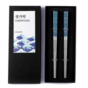 Hagary Blue Wave Chopsticks 2 Pairs Metal Chopsticks Reusable Designed In Kor... - Picture 1 of 7
