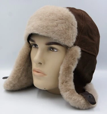 100% Sheepskin Shearling Leather Hat Trapper Ushanka Hunting M-3XL ESPRESSO/TEAK - Image 1 of 4