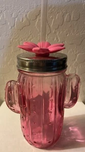Pink Ombre Saguaro Cactus Mason Jar style glass tumbler approx 12 oz - NEW - Picture 1 of 2