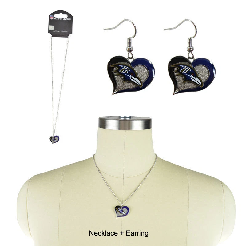 Aminco NFL Baltimore Ravens Swirl Heart Necklace 18" Rope Chain