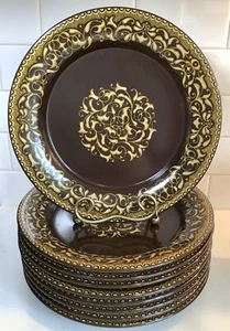 9-Franciscan Earthenware 10 3/4" Dinner Plates In The Jamoca Pattern, USA - Picture 1 of 18