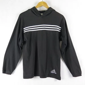 VTG Adiddas Youth Hoodie Boys L (14-16) Black 3 Stripes Pullover Long Sleeve - Picture 1 of 7