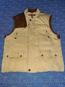 Chaleco de Colección Polo Ralph Lauren XXL Cuero Parche Caza Marrón Carga - Imagen 1 de 11