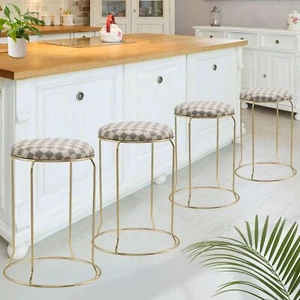 Kings Brand Set of 4 Stackable 18" Stools, Dining Chairs Checker White - Picture 1 of 8