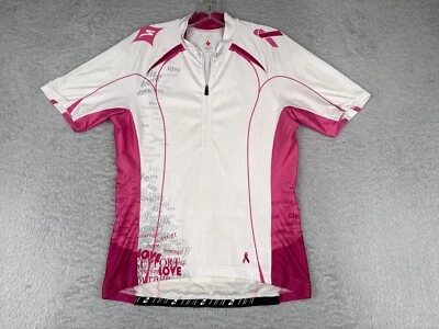 Specialized Cycling Jersey Women Medium White Pink Ribbon 1/2 Zip Short Sleeve - Image 1 of 4
