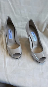 Scarpe con tacco alto Jimmy Choo in pelle nude punta aperta zeppa 35 USA - 5 - Foto 1 di 8