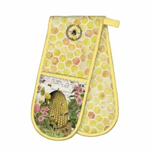 Michel Design Works Cotton Kitchen Double Oven Glove Honey Clover Bee Hive Skep - Picture 1 of 1
