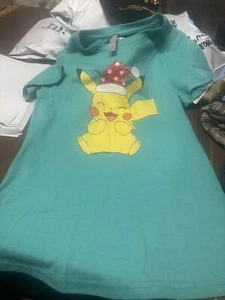 Pokemon Pikachu Youth Kids T-Shirt Extra Large XL Mint Short Sleeve Christmas - Picture 1 of 4