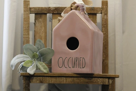 Rae Dunn LAVENDAR OCCUPIED Square Birdhouse Spring Artisan Collection Magenta Cover