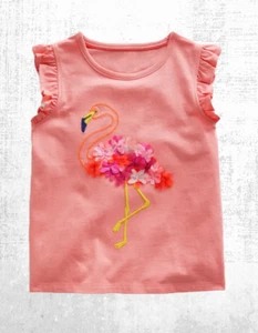 Mini Boden Girl's Embroidered Flutter Top in Peach Sorbet Flamingo A Bit Defect - Picture 1 of 3