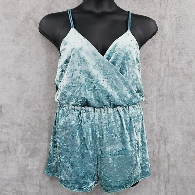 Romeo & Juliet Couture Crushed Velvet Romper M Aqua Blue Green Strappy Short New - Image 1 of 4