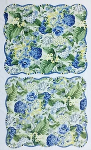 2 Fundas Waverly Azul Amarillo Floral Rayas Acolchadas Festoneadas Algodón Hortensias - Imagen 1 de 5