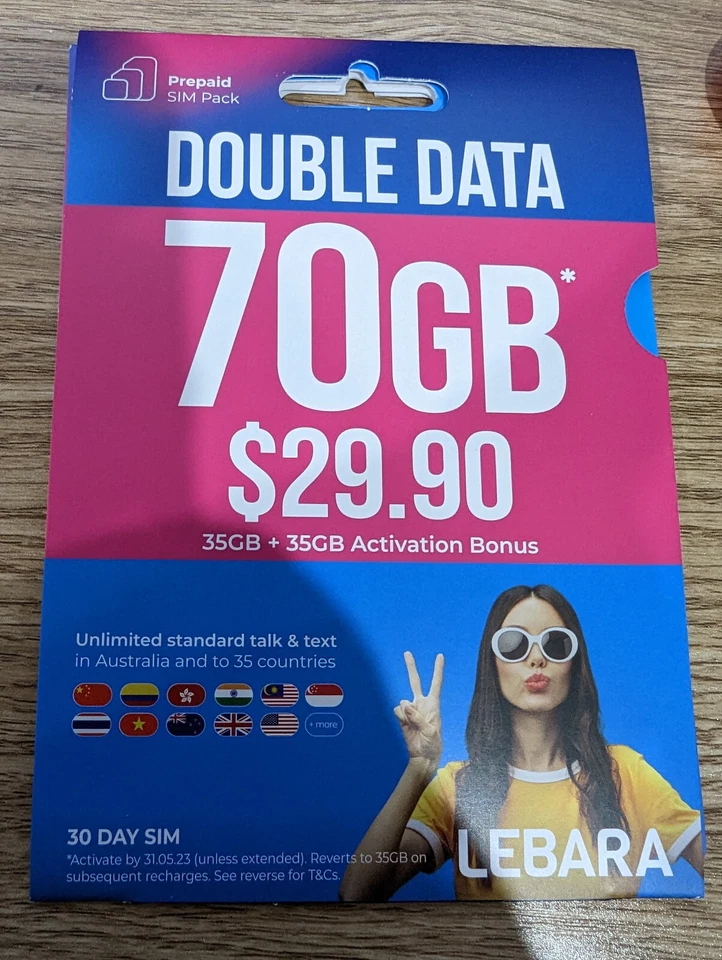 Lebara $29.90 SIM Card Starter Pack Upto 70GB Data Call Text Net International - Image 1 of 1
