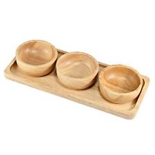 Triple Ramekin Cup and Snack Plate Brown Natural Rubber Tree Wooden Set | Woo...
