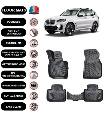 Floor Mats Liner Fits Bmw iX3 Electric (2021-2025) Waterproof 3D Molded Black x4 - Image 1 of 4