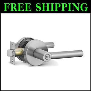 Elevate Your Space with Brushed Nickel Reversible Entry Lever Door Handle Set - Picture 1 of 7