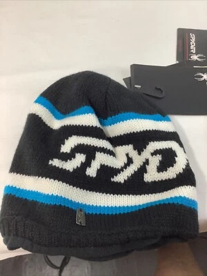 Gorro de esquí Spyder - negro, blanco y azul gorra de equipo deportivo de invierno Foto 1 de 4