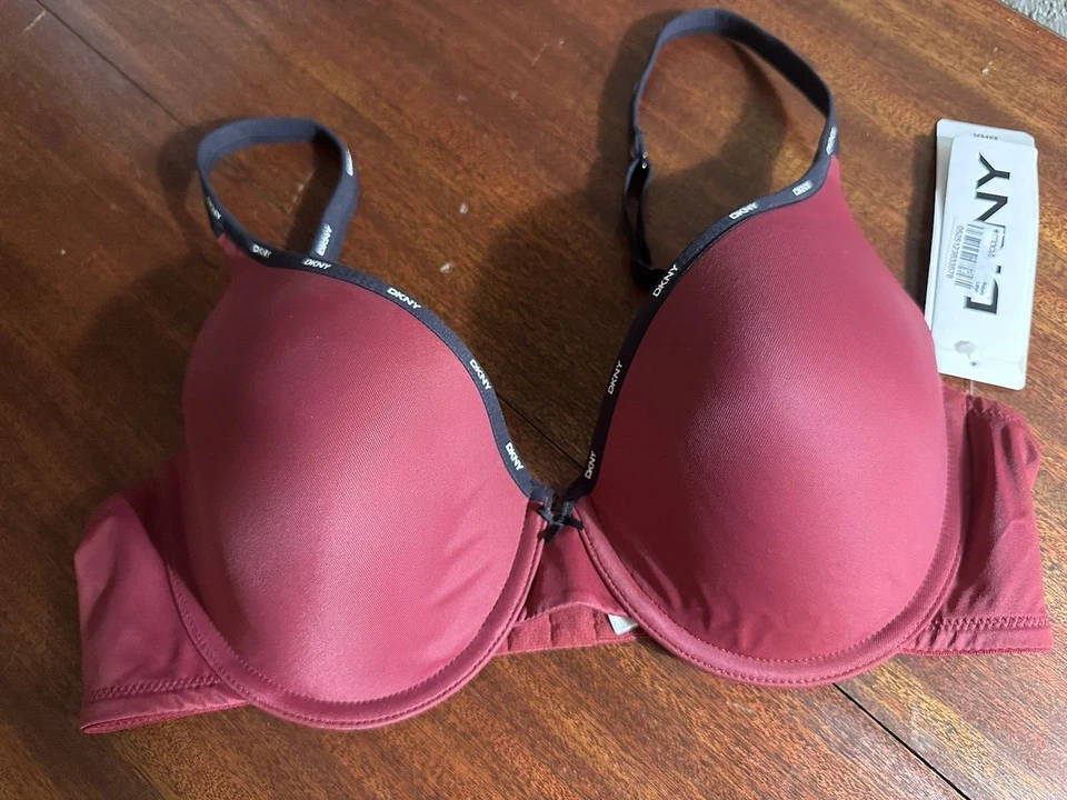 Camiseta DKNY Logo Heritage Perfect Everyday Demi Bra 453263 Talla 36D Nueva con Etiquetas Vino Foto 1 de 4
