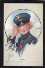 Postcard Glamour artist Harrison Fisher uniform girl I'm Ready posted 1920
