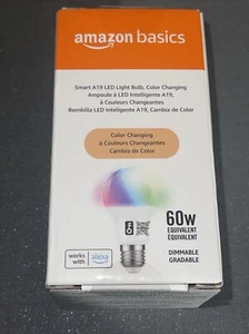 NEW Amazon Basics Smart A19 LED Light Bulb- Color Changing Alexa Only - Picture 1 of 5