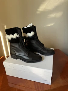 Manolo Blahnik Leather Fur Combat Boots - Picture 1 of 7