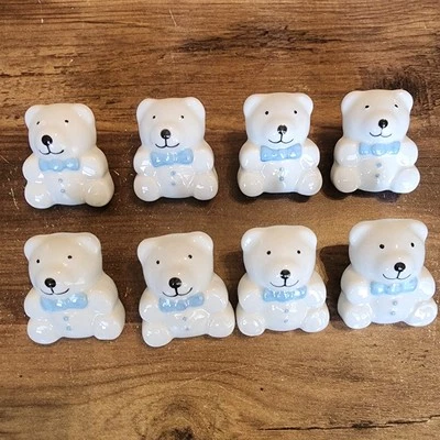 Lote de 8 tiradores de cajón perillas de peltre de oso de peluche azul claro 2" x 1,5" nuevo Foto 1 de 4