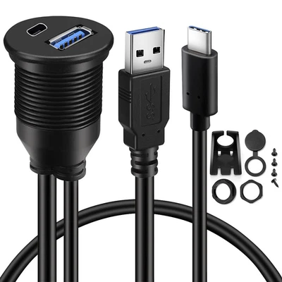 Type C 3.1 and USB 3.0 Car Mount Flush Cable Male to Female Waterproof Extension - Image 1 of 4