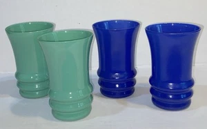 Vintage Anchor Hocking Rainbow Glasses Set 4 1/2" H. Tumbler 2 Blue 2 Green - Picture 1 of 4