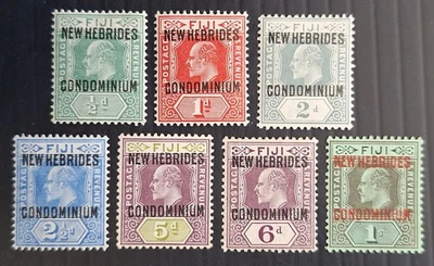 RARE 1910- New Hebrides lot of KEVII Fiji Postage stamps w O/Ps Mint - Изображение 1 из 2