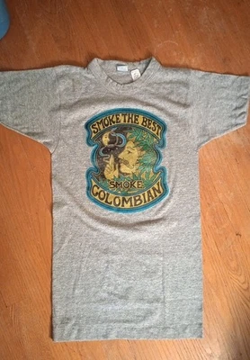 Camiseta Vintage Años 60 70 Humo Marihuana Colombiana S RARA Campeón EE. UU.  Foto 1 de 4