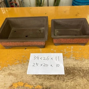 Japanische Bonsai Topf Tokoname Rechteck 2er Set Vintage Japan signiert 1980er #2 - Bild 1 von 8