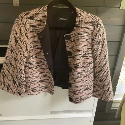 Carlisle New York Flared Sleeve Striped Tweed Blazer Jacket Womens White Size 4 - Image 1 of 4