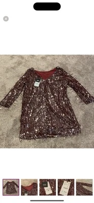 Mini Vestido ZARA Borgoña Lentejuelas Flecos XL - NUEVO CON ETIQUETAS Fiesta de Vacaciones Cóctel Glamour Foto 1 de 4