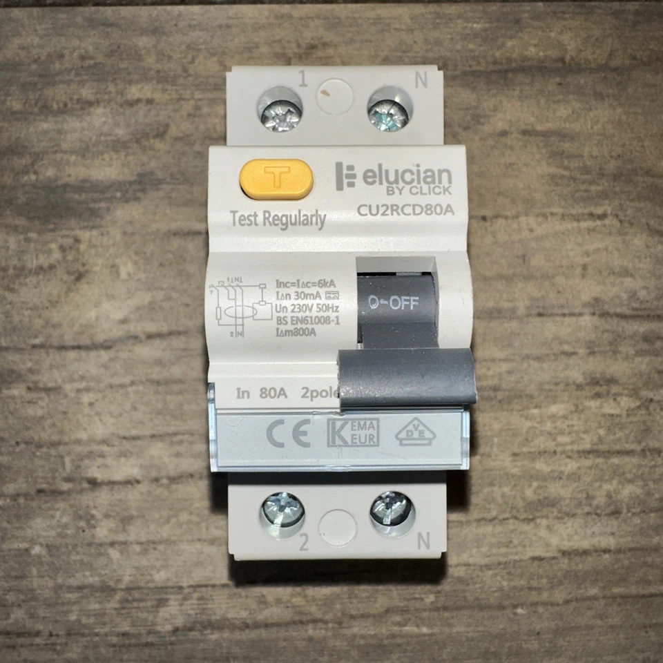 Elucian CU2RCD80A 80A 30mA Type A RCD RCCB 2 Pole Consumer Unit Device New - Image 1 of 1