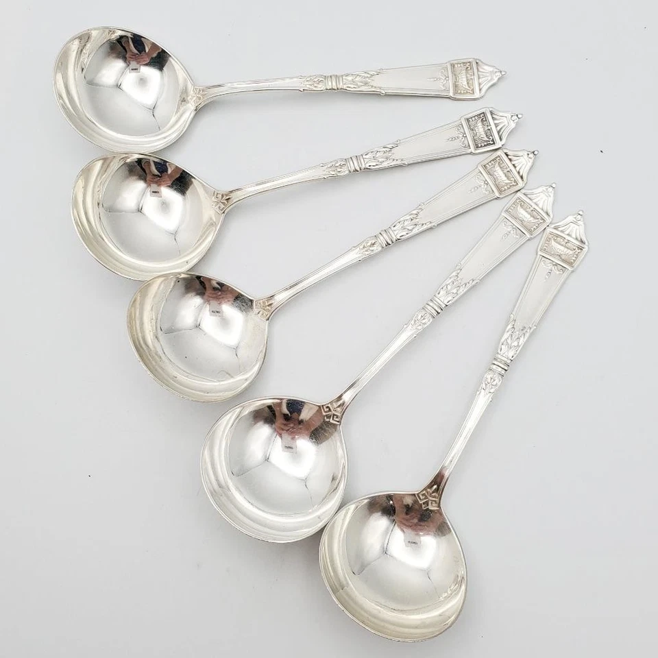 5 Gorham Lansdowne Sterling Silver Bouillon 5” Soup Spoons No Mono 1917 - Image 1 of 4