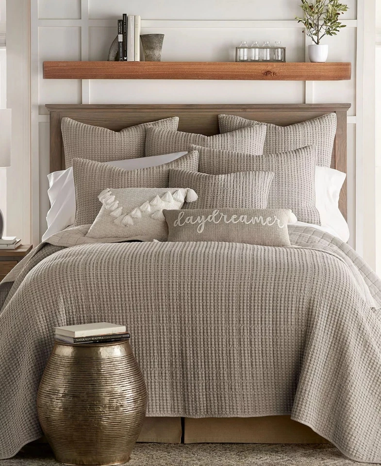 LEVTEX HOME MILLS ВАФЛИ ПОЛНЫЙ/КОРОЛЕВА ЛОСКУТНОЕ ОДЕЯЛО КОМПЛЕКТ ШАМС ХЛОПОК СЕРО-БЕЖЕВЫЙ - Изображение 1 из 2