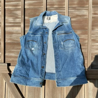 G-STAR RAW MEN’S DENIM VEST GILET BLUE Sz XL CASUAL Y2K STREET WEAR - Image 1 of 4